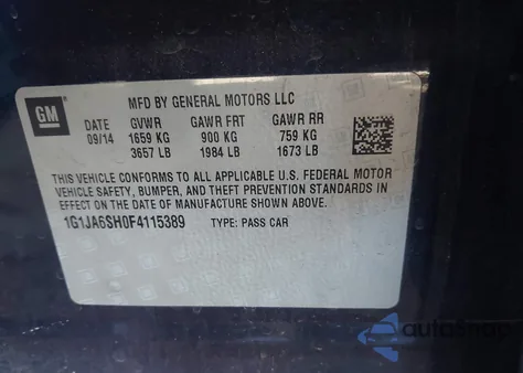 2015 Chevrolet Sonic Ls Auto from USA, damaged, VIN 1G1JA6SH0F4115389